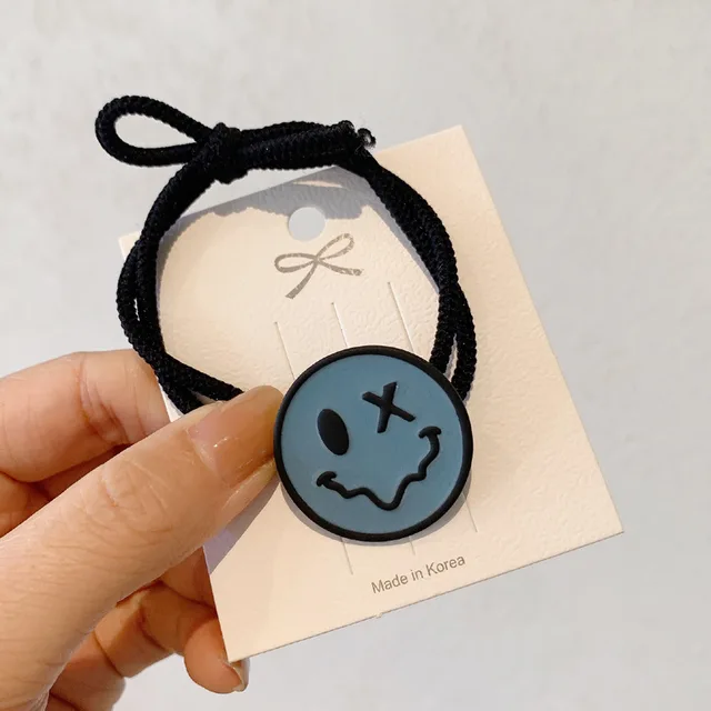 Women Girl Scrunchies Elastic Hair Ties Bands Smile Face Yellow Summer Fashion Korean Mujer Head Accessories Hyuna Wholesale Blue