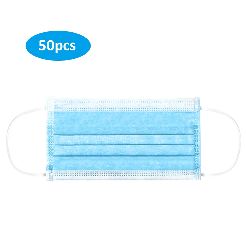 

50 Pcs Disposable 3 Layer Mask Face Mask Non-woven Fabric Breathable Anti Dust Flexible Earloop Mouth Mask Sanitary Mask