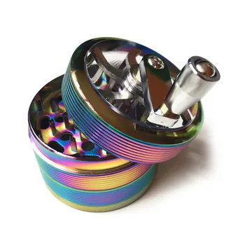 

Tobacco Spice Herb Grinder With Handle 4 Piece 2.5 Inches 63mm Zinc Alloy Crusher Thread Style Magic Color Smoking Grinder