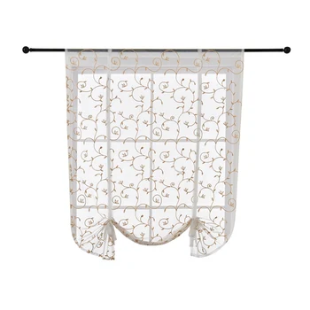 

Kitchen short curtains jacquard roman blinds floral white sheer panel blue tulle window treatment door curtains home decor