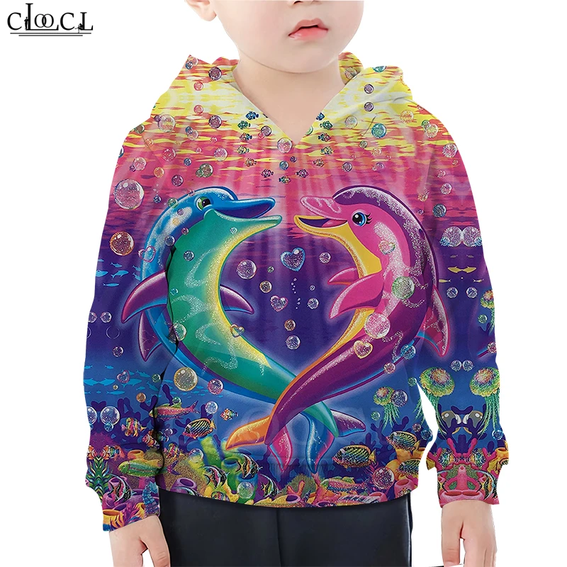  Colorful Cute Dolphin Hoodie Naughty Kids Baby Boy Hoodies 3D Print Baby Girl Children's Sweatshirt