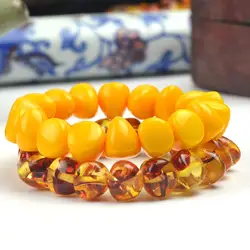 Модные китайские 15*13 мм желтый пчелиный воск бусины Янтарный эластичный браслет для мужчин и женщин Mala ювелирные изделия для медитации