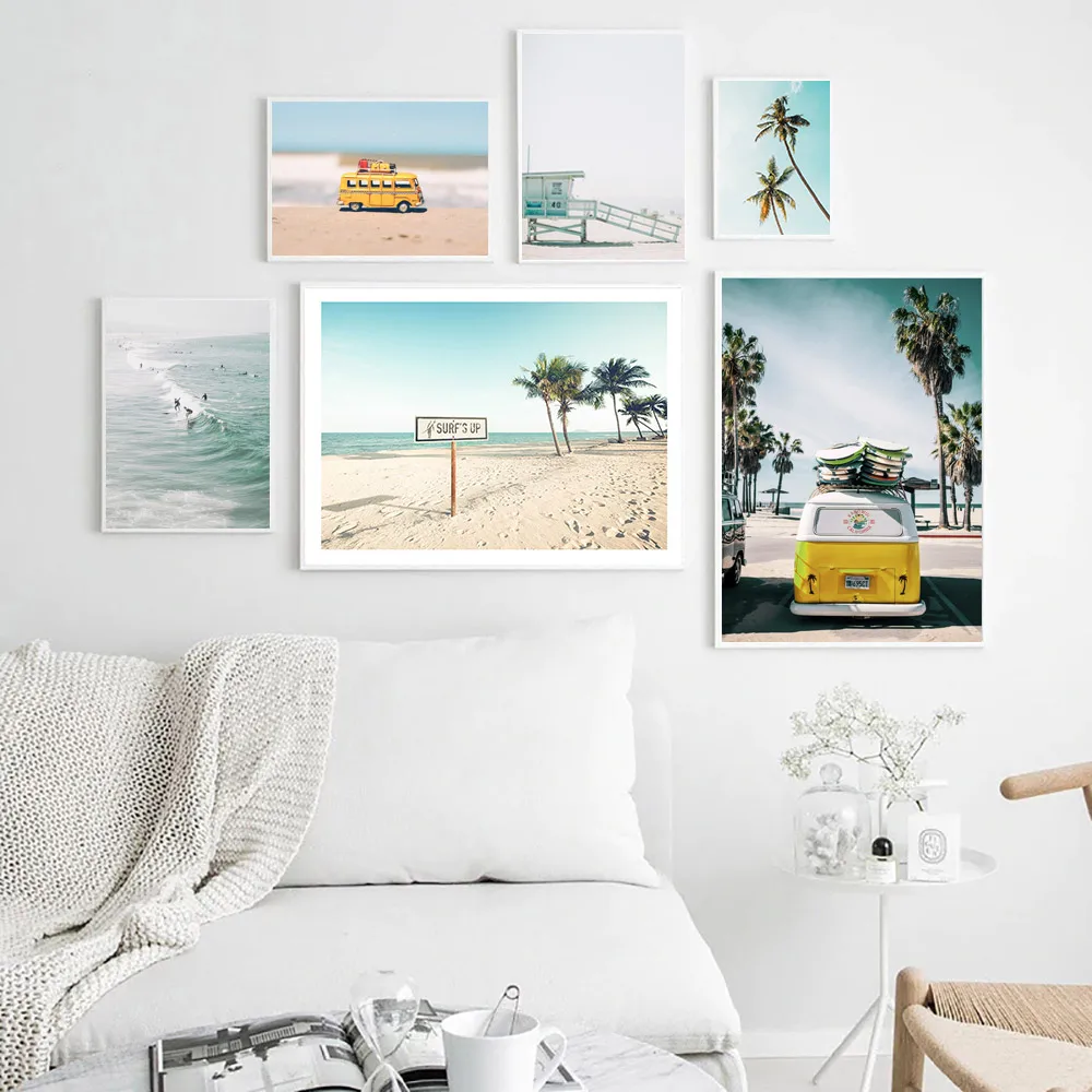 

Coconut Palm Tree Nordic Style Beach Decor Wall Canvas Painting Nordic Poster Vintage Landscape Wall Pictures For Living Room