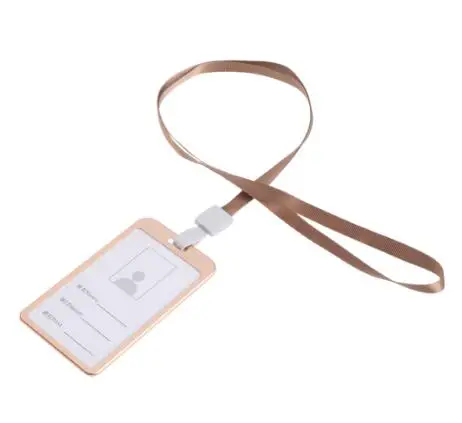 Aluminum Alloy ID Credit Bus Card Case Badge Holder Cover With Neck Lanyard - Цвет: GD-3