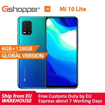 Перейти на Алиэкспресс и купить Глобальная версия Xiaomi Mi 10 Lite 5G мобильный телефон 6 ГБ 128 Snapdragon 76 5G NFC 6,57 дюймAMOLED 4160 мА/ч, 20 Вт QC мобильный телефон 48MP камера
