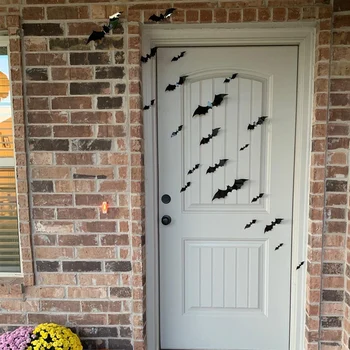 

12pcs Halloween Decoration 3D Bat Paper Bat Front Door Sticker DIY Room Wall Decals Home Party Decor for Halloween Party Sticker