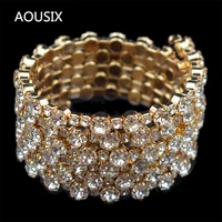 Fashion 3/6 rows Crystal Gold Silver Plated Bracelets & Bangles for Women Rhinestone Stretching Bangle Upper Arm Bracelet jewelr 1