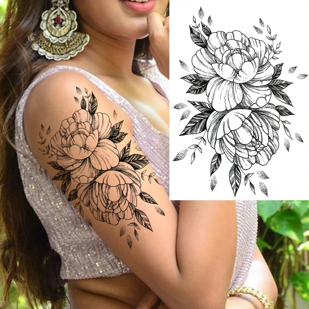 Tatouage Fleur De Lotus Cuisse Tatouage temporaire de fleur de pivoine pour femmes, grand amas, faux  bijoux de cuisses, Rose Lotus, autocollant de bras noir, papier pour  adultes | AliExpress