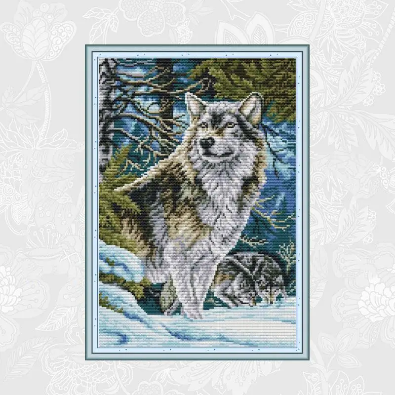 Cross Stitch Embroidery Kits 14CT Wolf Animal Cotton Thread Painting Needlework 