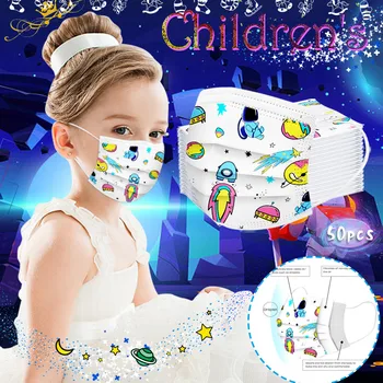 

Mascarilla 50pc Planet Space Astronaut Print Kids Masks Children's Mask Disposable 3ply Non-woven Kids Face Mask For Kids