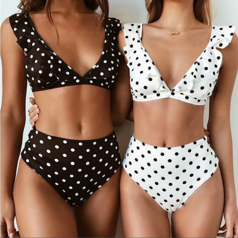 Online 2020 nuevo Bikini traje de baño mujeres Push Up traje de baño de cintura alta conjunto de Bikini de lunares trajes de baño ropa de playa traje de baño