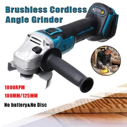 Moedor de ângulo elétrico sem escova, ferramenta elétrica de 4 velocidades 125/100mm para makita 18v sem fio, bateria de marcenaria para faça você mesmo