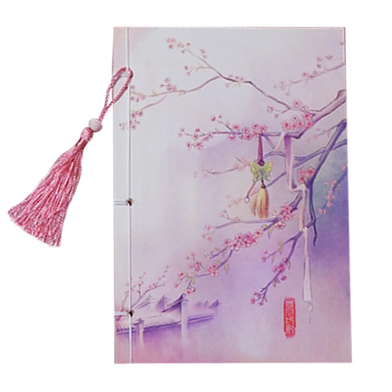 

Handcrafted 208x104mm Chinese style tassel notepad vintage diary color page classical notebook stationery Gift