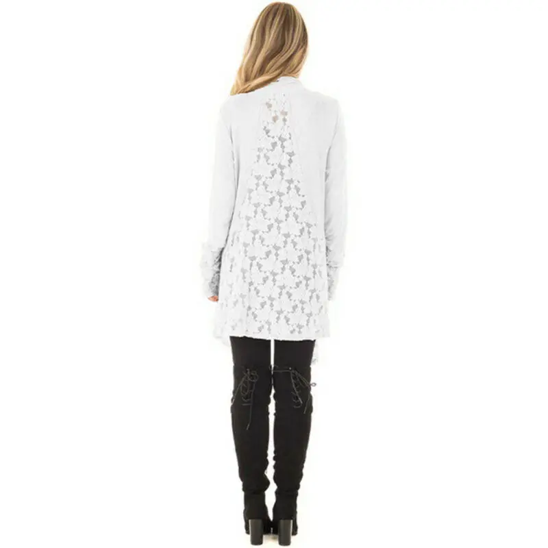Вязаный кардиган свободный женский свитер выдалбливают кружева длинный рукав свитер женский хаки белый розовый кардиганы пальто Верхняя одежда Топы