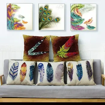

Colorful Feather Cushion Cover Pillow Case Peacock Feather Home Decorative