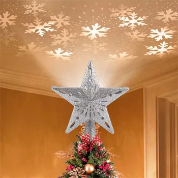 

Thrisdar Christmas Tree Topper Lighted With LED Snowflake Projector Lights 3D Hollow Star Light For Christmas Tree Decorations