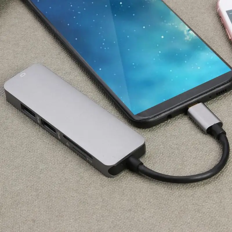 5 в 1 type-C концентратор адаптер USB C к Мульти USB 3,0 HDMI адаптер док-станция для MacBook обратная совместимость с USB2.0 серебристо-серый