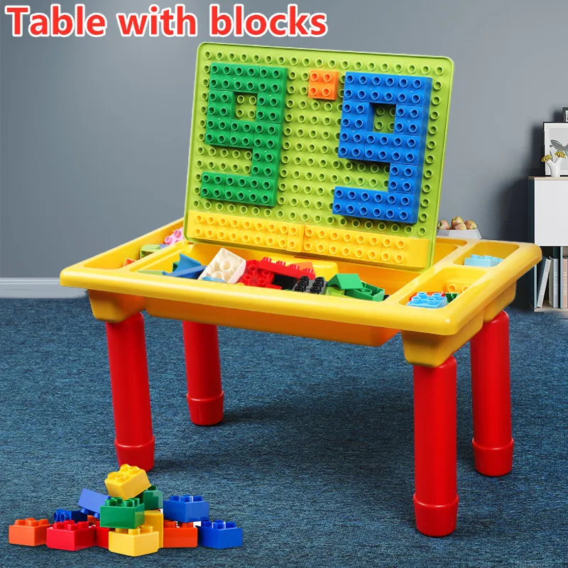 

BURGKIDZ Classic DIY Building Blocks Table With 24 PCS Blocks Activity Study Table Educational STEAM Learning Toys For Children