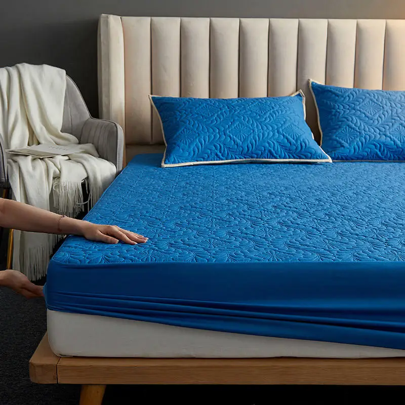 Bonenjoy Quilted Waterproof Fitted Sheet With Elastic Queen King Size Mattress Cover Solid Color Bed Sheets (No Pillowcase) 2