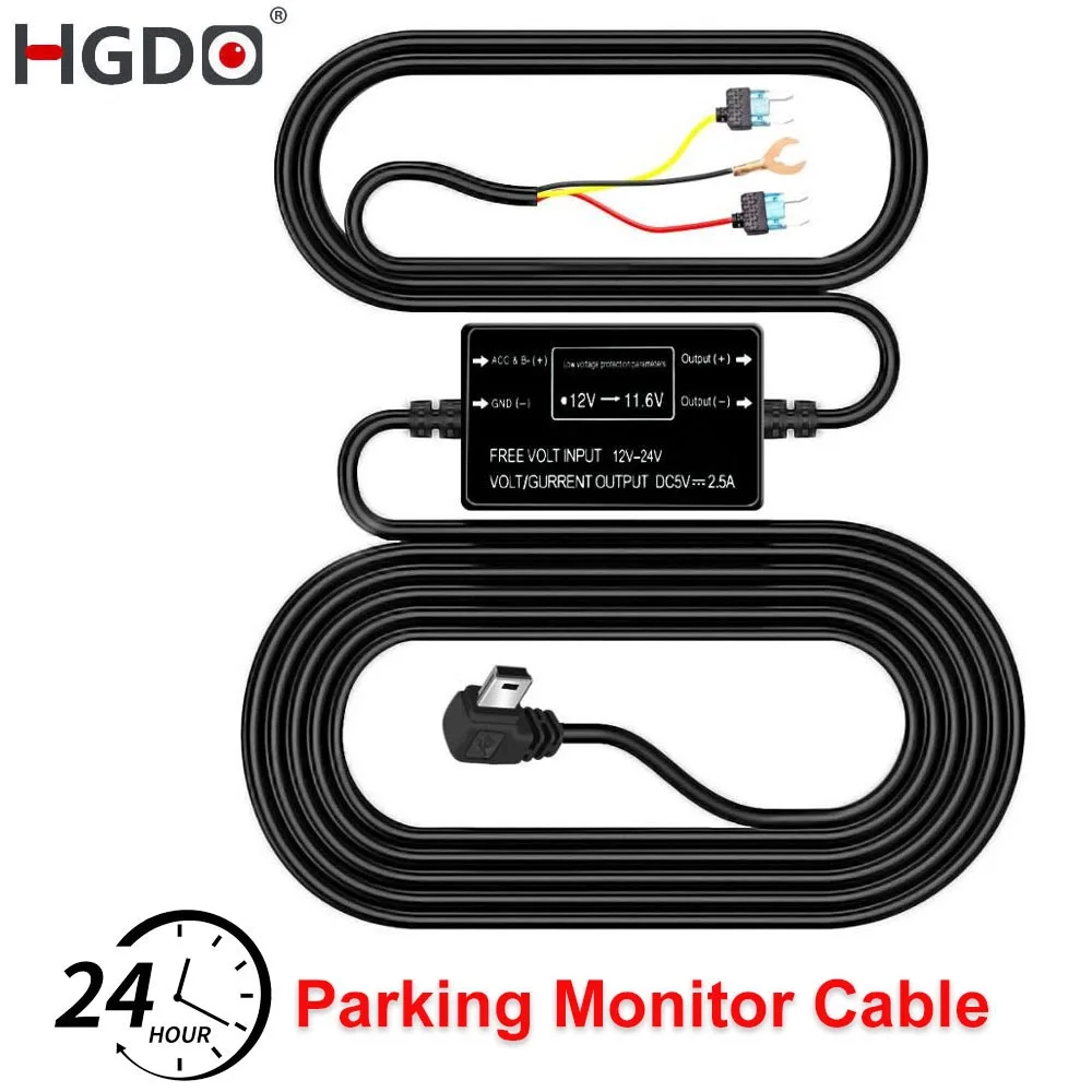 

HGDO Dash Cam Hard Wire Kit Mini USB Port DC 12/24V to 5V Car Charger 3A 24H Parking Monitor Buck Line For DVRS GPS Recorder
