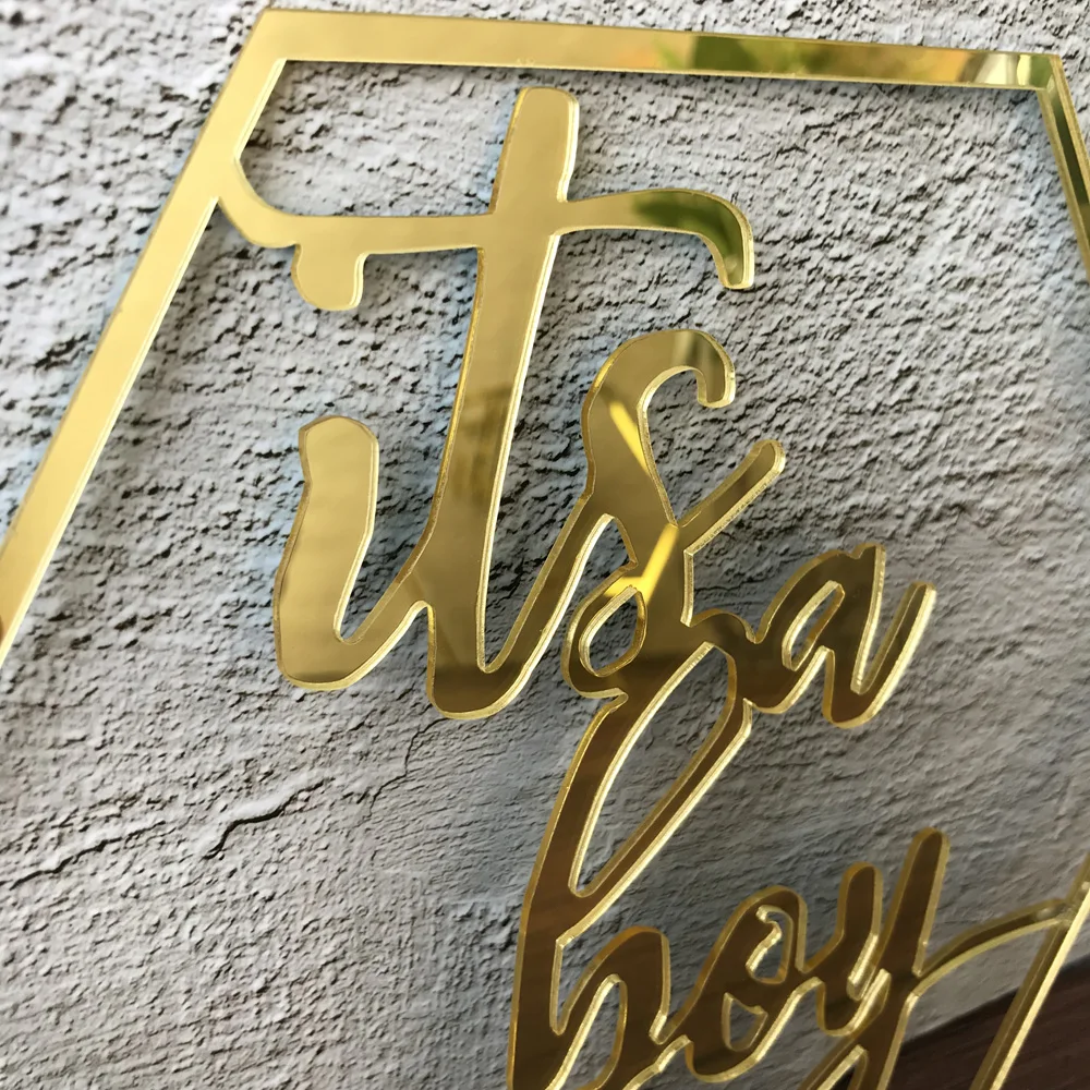 Oh baby Hexagon Style Name sign Gold mirror happy birthday,It is a GirlBoy Signs Decor,Baby shower baptism Acrylic table sign (2)