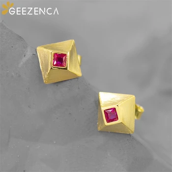 

Original Design 925 Sterling Silver Inlaid Zircon Stud Earrings Simple Square Solid Geometric Earring Fine Jewelry For Women