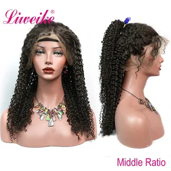 

Liweike Deep Curly 360 Lace Wig 150% 200% Density Remy Human Hair Wigs Brazilian Med Brown Lace Circle Bun Glueless 1B Color