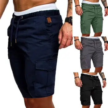 

Men Fashion Shorts Drawstring Cargo Pants Outdoor Sports Beach Knee Length Shorts Jogger Sweatpants