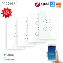 ZigBee Wall Touch Smart Light Switch With Neutral/No Neutral ,No Capacitor Smart Life/Tuya Works with Alexa,Google Hub Required