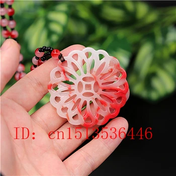 

Natural Red White Hetian Jade Windmill Pendant Necklace Charm Jadeite Jewelry Double-sided Hollow Carved Amulet Gifts for Her