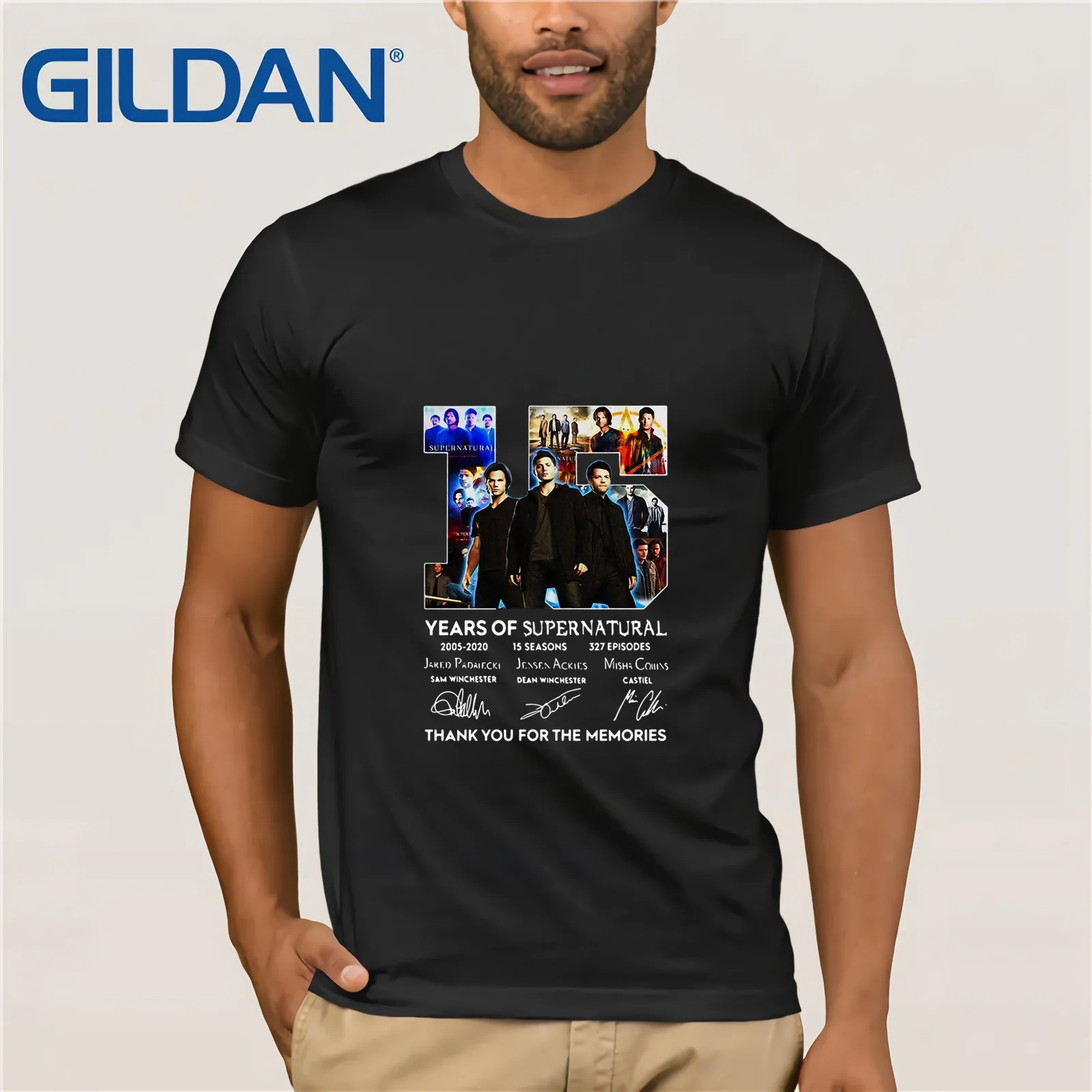 15 Years Of Supernatural 2005-2020 Seasons 327 Episodes 2019 Summer Men's Short Sleeve T-Shirt Funny Tees Cotton Tops T Shirt | Мужская