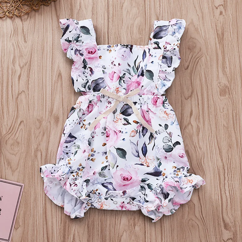 

2019 Baby Girl Floral Bodysuit Summer Flutter Sleeve Backless Bubble Outfit Baby Girl Summer Baby Girl Clothes