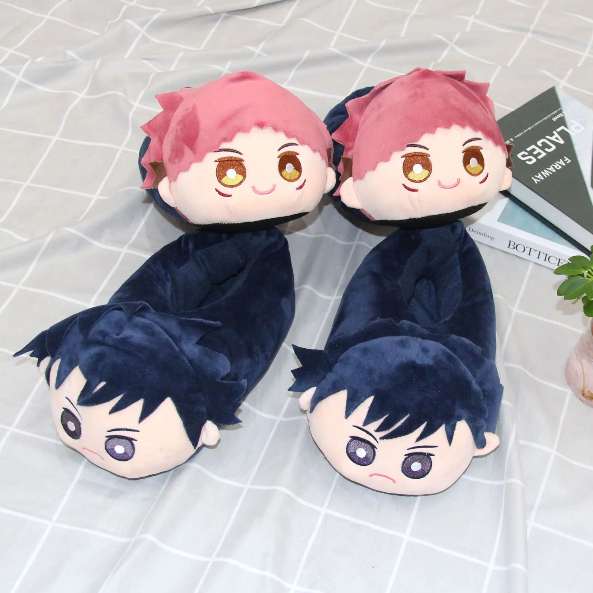 Anime Jujutsu Kaisen Itadori Yuji Fushiguro Megumi Cosplay Slippers Adult Unisex Costume Winter Plush Cotton Family Shoes Prop