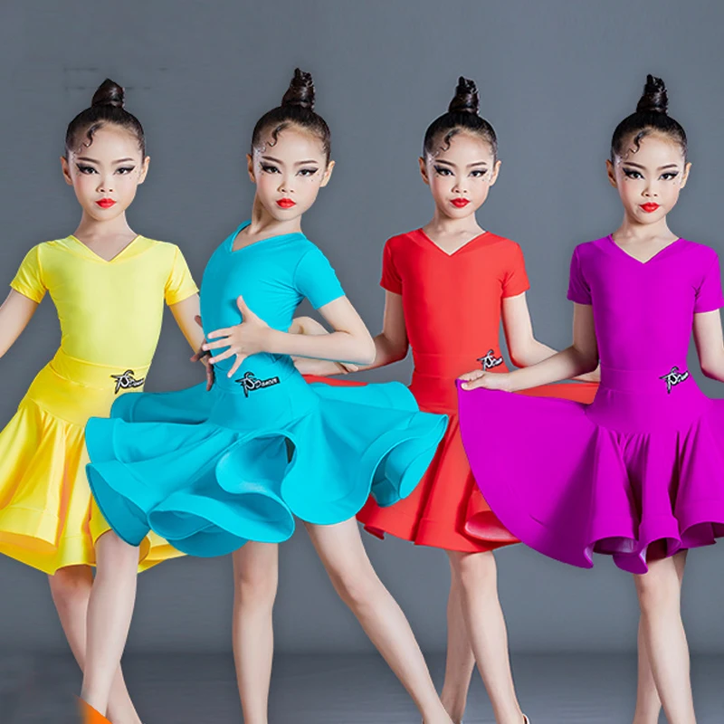 Children Latin Dance Performance Costumes Latin Tops Skirts Split Suit Ballroom Dance Competition Practice Dresses SL5255
