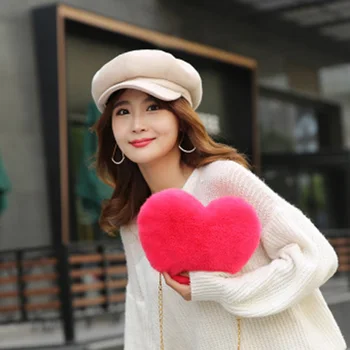 

Women Shoulder Crossbody Bag Chain Love Heart Plush for Mobile Phone Keys Money J9