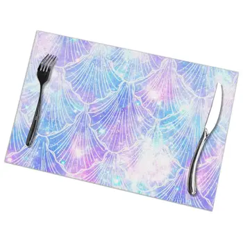 

Set of 6 Mermaid Galaxy Prints Placemats for Dining Table Place Mat in Kitchen Accessories Cup Wine Mat