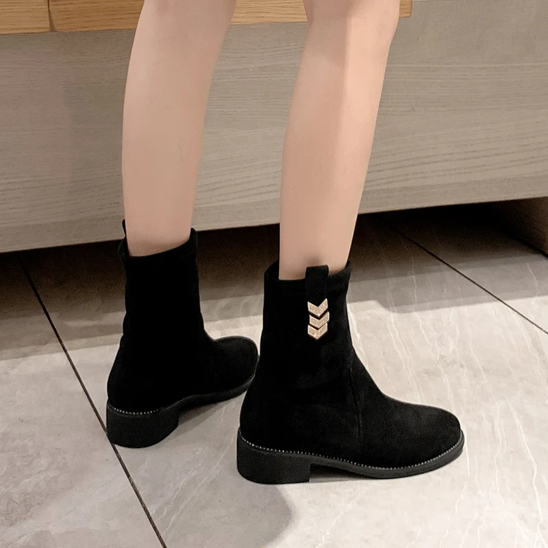 

2020 Spring Women Ankle Boots 3.5CM Square Heels Black Female Booties Botas Mujer Size 34-40 11815AKX3573