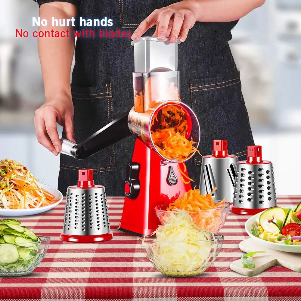 Ручная овощерезка 3 барабанные ножи вращающийся сырный Grater Шредер Mandoline Spiralizer