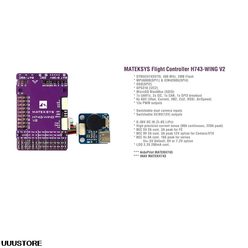 30.5X30.5mm MATEK H743-WING V2 ArduPilot INAV 3-8S H743 Wing with OSD Flight Controller for RC Airplane Fixed-Wing Racing Drones