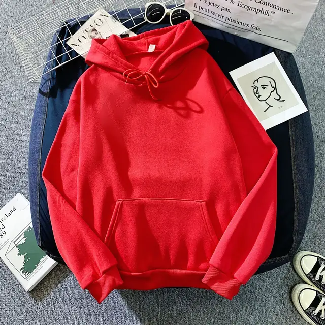 Solid Hoodies Sweatshirts Men Women Clothing Polyester Long Sleeve Tops Loose Pocket Sweatshirt 2021 Men's Casual Pullover red