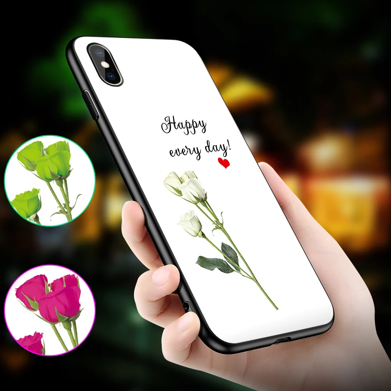 Чехол в виде светящегося стекла для iPhone 6, 6s, 7, 8 Plus, чехол для телефона, УФ-светильник, сменный цвет, чехол с цветочным рисунком для iPhone X, XR, XS, Max - Цвет: E