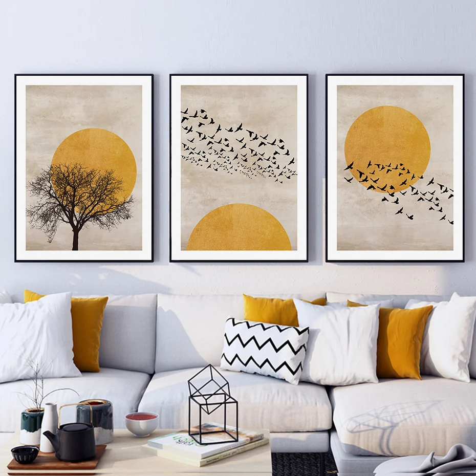 Sun Silhouette Scandinavian Design Burnt Orange Canvas Painting Wall Art Posters and Prints Picture for Living Room Home Decor | Дом и сад