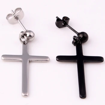 

1PC Men Women Cross Stud Earrings Titanium Steel Earrings Ear Nail Long Pendant Earrings Jewelry