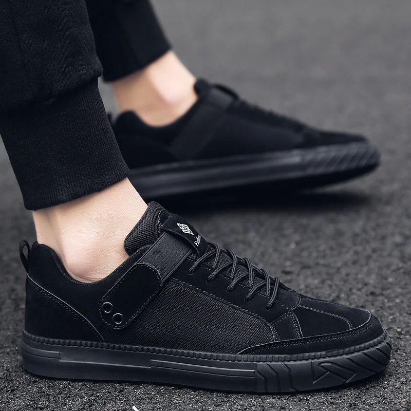 

Solid Colors Man Black gray beige Shoes Canvas Shoes Men Four Season Fashion Sneakers Hook & Loop casual shoes men