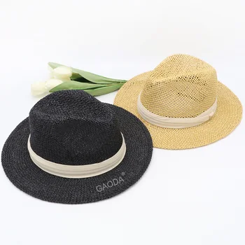 

Straw Fedora Panama Hat Summer Beach UPF Sun Protection with Brim Fedora Beach Colorful Fishing