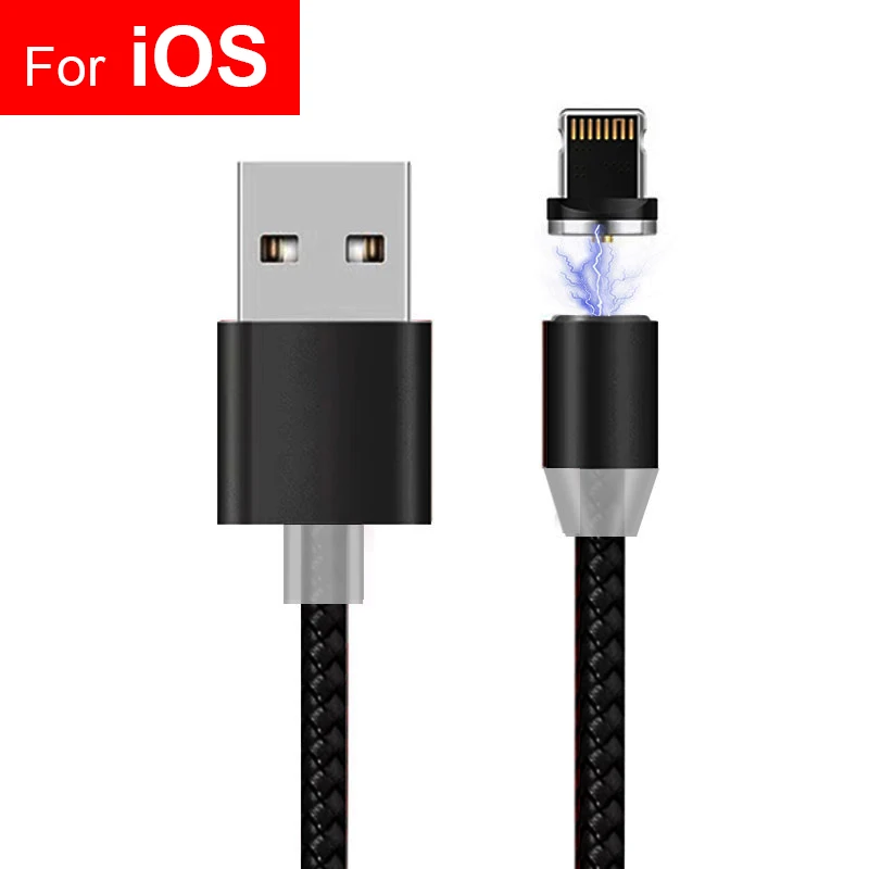 Магнитный кабель 3 в 1 для iPhone, usb type C, Micro USB, кабель для мобильного телефона, магнитный кабель для телефона, кабель для Android type-C - Цвет: Black For iOS