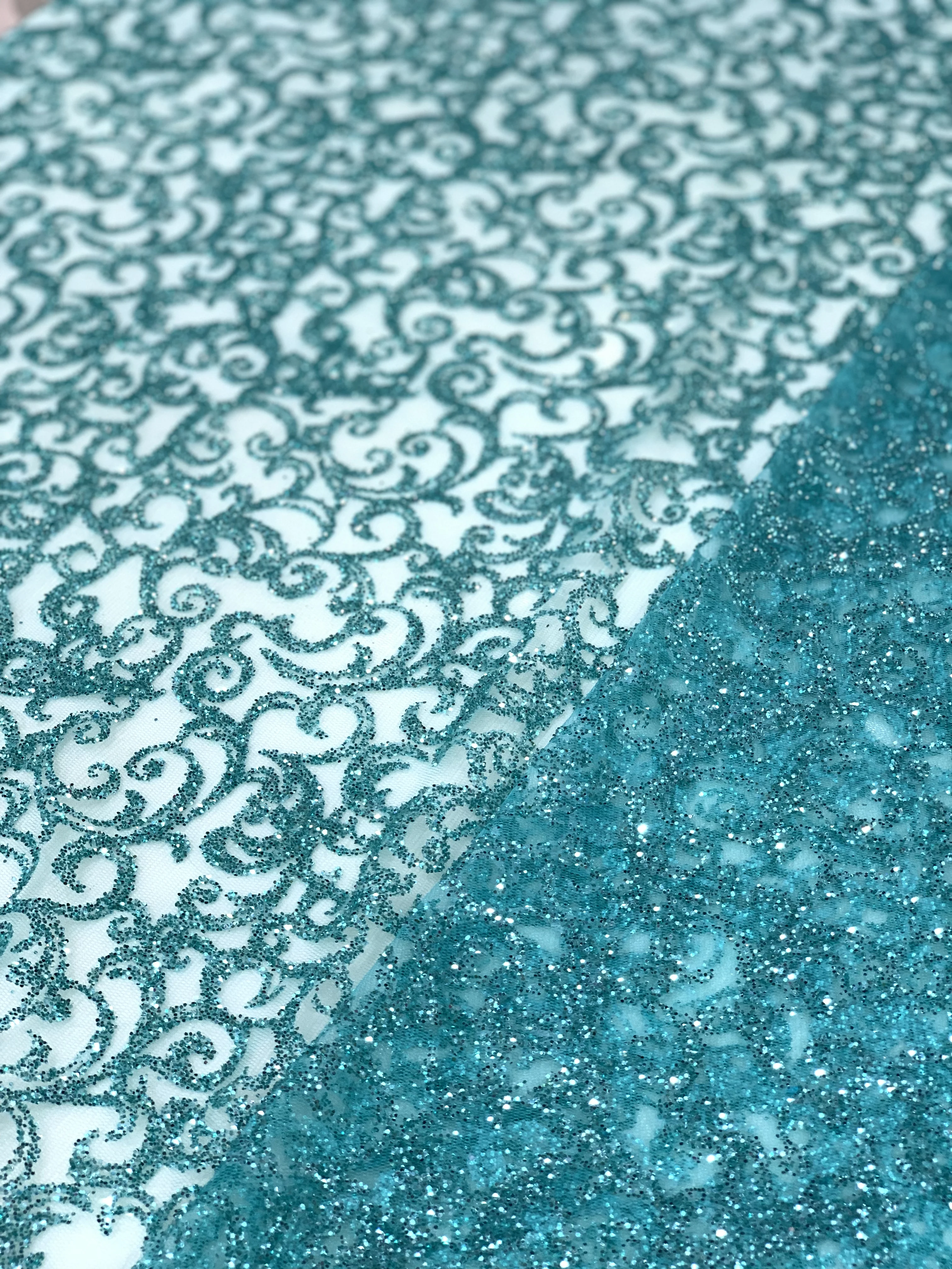 

High Class Sparkle Tulle African Lace Fabric In Green Color For Wedding Dress Women Glued Glitter Net Mesh