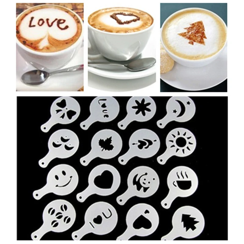 

New 16pcs/set Coffee Latte Cappuccino Printing Flower Mode Coffee Foam Spray Template Plastic Garland Mold Decoration Tool