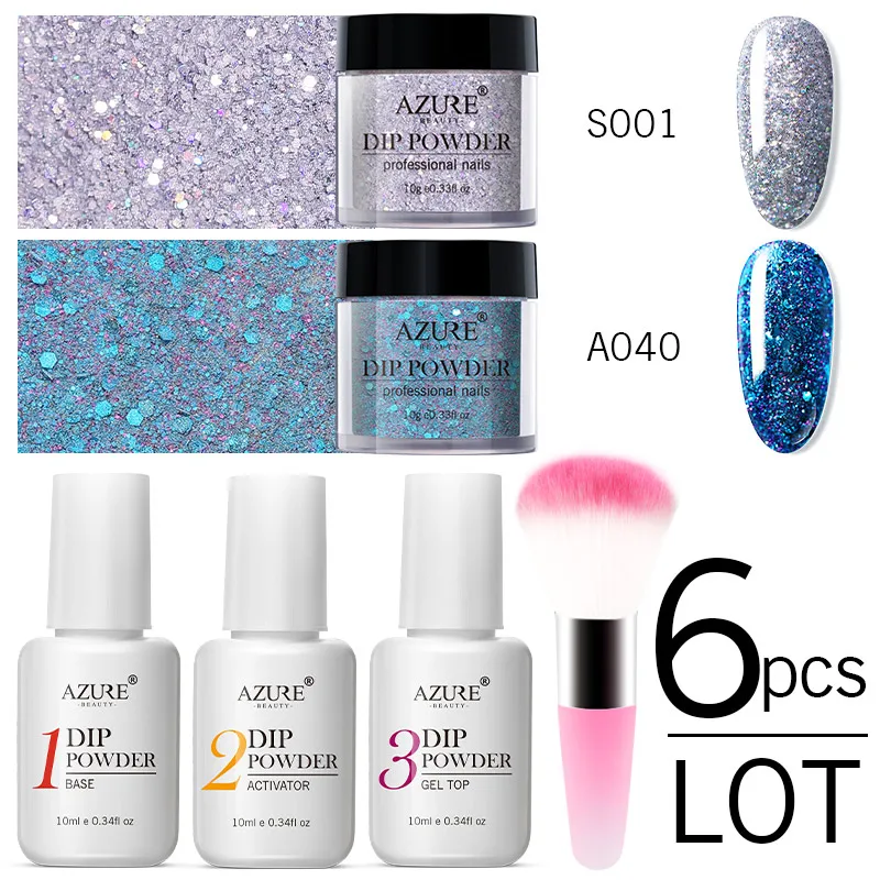 21 AZURE BEAUTY, 6 шт./лот, розовый цвет, градиентный цвет, голограмма, пудра для нейл-арта, Базовое покрытие, топ, гель для ногтей, система Dip, пудра, наборы - Цвет: 21