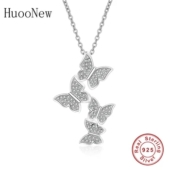 

2019 Spring Clear Cystal CZ Butterfly Dance Pendant Necklace For Women Dangle All 100% Real 925 Sterling Silver Jewelry Berloque